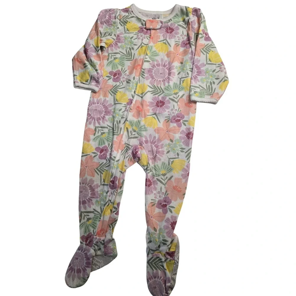 Carters Just One You Floral Footed Sleeper Pajamas 12M Pink Purple Yellow